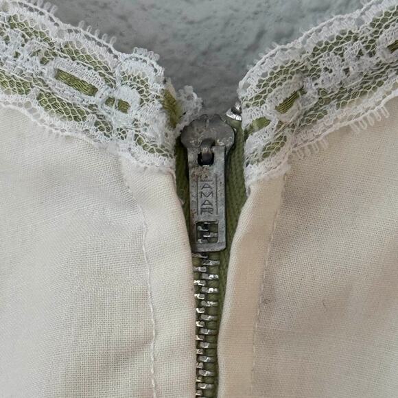 Vintage 70s Handmade Flavia Print Sundress Women’s Cream Green Fit & Flare Dress - Picture 9 of 16